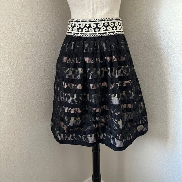 Anthropologie Floreat A Line Mini Skirt Black Lace Intricate Embroidered Sz 4 - Picture 2 of 6